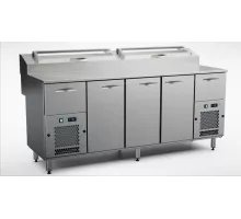 Стол для приготовления пиццы 2000 мм, 3 дверцы, 2 выдвижных ящика