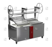 Charcoal parrilla grill, double, self-supported, 1800x900x1975 mm, red