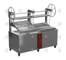 Charcoal parrilla grill, double, self-supported, 2000x900x1975 mm, red