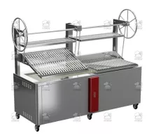 Charcoal parrilla grill, double, self-supported, 2350x900x1975 mm, red