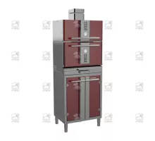 Charcoal oven, with stand and cabinet, 712x548x2096 mm, red