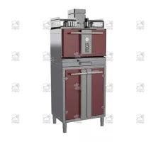 Charcoal oven, with stand and open shelf, 712x548x2096 mm, red