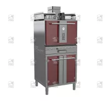 Charcoal oven, with stand and open shelf, 712x697x2156 mm, red