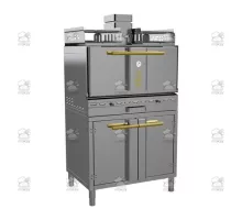 Charcoal oven, with stand and open shelf, 912x697x2151 mm, chrome