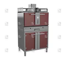 Charcoal oven, with stand and open shelf, 912x697x2151 mm, red