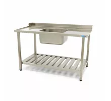 Dishwasher Table - 160 x 75cm - Left - with Sink and Backsplash - incl Storage Shelf