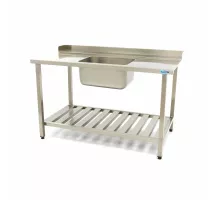 Dishwasher Table - 160 x 75cm - Right - with Sink and Backsplash - incl Storage Shelf