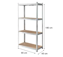 Basic noliktavas plaukts H-180 cm L-90 cm G-40 cm 4 plaukti ar MDF 4 mm (175kg) cinkots N