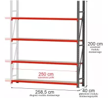 Metal warehouse shelving unit 2500x800x700 mm
