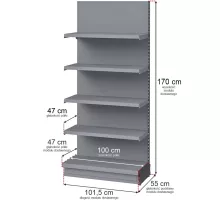 Merkurija sienas plaukts H-170 cm L-101,5 cm G-47/4x47 cm (GC-55 cm) grafīta pievienojamais modulis N