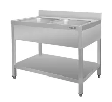 Nerūsējošā tērauda izlietne ar 2 nodalījumiem pie sienas ar plauktu S-100 cm G-60 cm H-85 cm N