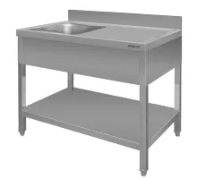 Nerūsējošā tērauda pie sienas piestiprināms galds ar izlietni kreisajā pusē un plauktu S-100 cm G-60 cm H-85 cm N