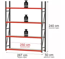 Металлический складской стеллаж FORTIS 2500x800x1000 mm