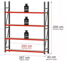 Metal warehouse shelving unit 2500x800x1000 mm