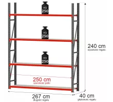 Металлический складской стеллаж FORTIS 2500x800x1000 mm