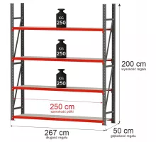 Металлический складской стеллаж FORTIS 2500x800x1000 mm