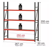 Металлический складской стеллаж FORTIS 2500x800x1000 mm