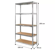 Basic warehouse rack H-205 cm L-100 cm G-40 cm 5 MDF shelves 4 mm (175 kg) galvanized N