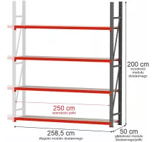 Металлический складской стеллаж FORTIS 2500x800x700 mm