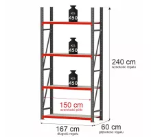 Металлический складской стеллаж FORTIS 2400x800x500 mm