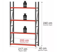 Металлический складской стеллаж FORTIS 2400x800x1000 mm