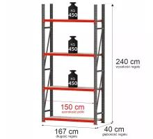 Металлический складской стеллаж FORTIS 2400x800x500 mm