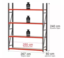 Металлический складской стеллаж FORTIS 2500x800x1000 mm