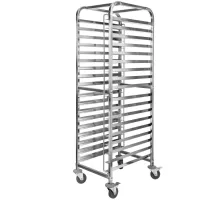 Nerūsējošā tērauda transporta ratiņi 18 plauktiņi paplātēm S-60 cm uz G-40 cm S-62 cm G-47 cm H-174 cm N