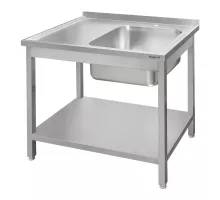 Nerūsējošā tērauda pie sienas piestiprināms galds ar izlietni labajā pusē un plauktu metināts S-100 cm G-60 cm H-85 cm N