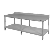 Wall-mounted stainless steel table with shelf and 6 legs S-220 cm G-70 cm H-85 cm N