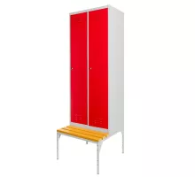Drošības apģērbu skapītis J-60 uz pamatnes ar solīti 2 durvju pelēks/sarkanā priekšpuse S-60 cm G-80 cm H-223 cm skrūvējams N