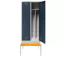 BHP apģērbu skapis J-80 uz pamatnes ar soliņu, ar 2 durvīm un nodalījumiem, pelēks / grafīta priekšējais S-80 cm G-80 cm H-223 cm skrūvēts N
