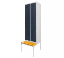 Drošības apģērbu skapis BHP J-60 uz pamata ar soliņu 2 durvju pelēks/grafīta priekšpuse S-60 cm G-80 cm H-223 cm savienots N