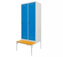 BHP apģērbu skapis J-80 uz pamatnes ar soliņu 2 durvis pelēks/zils priekšpuses S-80 cm G-80 cm H-223 cm skrūvēts N