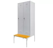 BHP apģērbu skapis J-80 ar soliņu pamatnē, 2 durvīm, pelēks S-80 cm G-80 cm H-223 cm skrūvēts N