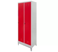BHP apģērbu skapis J-60 uz statīva ar kājām, divdurvju pelēks / sarkans fronts S-60 cm G-50 cm H-190 cm skrūvējams N