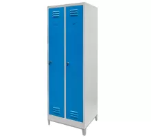 BHP apģērbu skapis J-60 uz pamatnes ar kājām, divdurvju pelēks/zils priekšpuse S-60 cm G-50 cm H-190 cm skrūvēts N