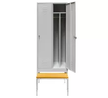 Drošības apģērbu skapis BHP J-80 uz pamatnes ar izbīdāmu soluz 2 durvīm ar nodalījumiem, pelēks S-80 cm G-80 cm H-223 cm, saliekams N