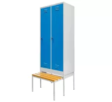 BHP apģērbu skapis J-80 uz pamatnes ar izvelkamu soliņu 2 durvju pelēka / zila priekšpuse S-80 cm G-80 cm H-223 cm skrūvēts N
