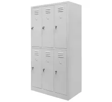 BHP drēbju skapītis ar sešiem pelēkiem durvīm J-90/6 S-90 cm G-50 cm H-180 cm skrūvēts N