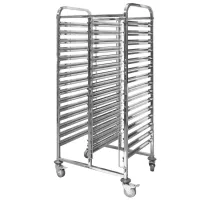 Divkāršs transporta ratiņš no nerūsējošā tērauda konteineriem GN 30 plaukti S-74 cm G-55 cm H-170 cm N