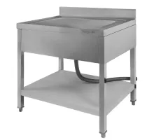 Nerūsējošā tērauda vienas kameras pie sienas stiprināts izlietne ar plauktu S-80 cm G-70 cm H-85 cm N