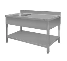 Nerūsējošā tērauda sienas galds ar izlietni kreisajā pusē un plauktu S-160 cm G-60 cm H-85 cm N
