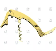 Waiter's corkscrew, gold, curved, 3-function