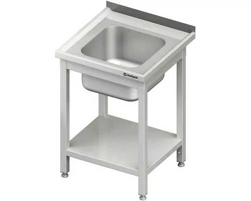 stół ze zlewem 1-kom.z półką 700x700x850 mm skręcany, blat tłoczony Galds ar vienu izlietni un plauktu 700x700x850 mm montāžai, Stalgast, 983137070
