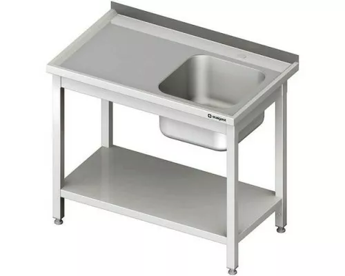stół ze zlewem 1-kom.(P), z półką 1100x700x850 mm spawany Galds ar vienu izlietni (r), ar plauktu 1100x700x850 mm metināts, Stalgast, 980697110S