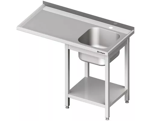 stół ze zlewem 1-kom.(P) i miejscem na lodówkę lub zmywarkę 1700x600x900 mm spawany, blat tłoczony, rant puszkowy 100x15x10 Galds ar vienu izlietni (pa labi) un vietu ledusskapim vai trauku mazgājamajai mašīnai 1700x600x900 metināts, Stalgast, 984896170S