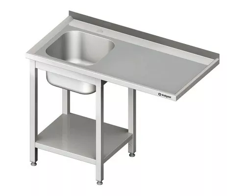 table with one sink (left) and with space for a refrigerator or dishwasher 1300x600x900 mm for assembly Galds ar vienu izlietni (pa kreisi) un ar vietu ledusskapim vai trauku mazgājamajai mašīnai 1300x600x900 mm montāžai, Stalgast, 984906130