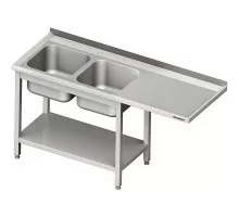 Galds ar divām izlietnēm un ar vietu ledusskapim vai trauku mazgājamajai mašīnai 1600x700x900 mm, Stalgast, 981047160