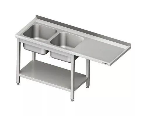 stół ze zlewem 2-kom.(L) i miejscem na lodówkę lub zmywarkę 1700x700x900 mm spawany, blat tłoczony, rant puszkowy 100x15x10 Galds ar divām izlietnēm un ar vietu ledusskapim vai trauku mazgājamajai mašīnai 1700x700x900 mm, Stalgast, 984927170